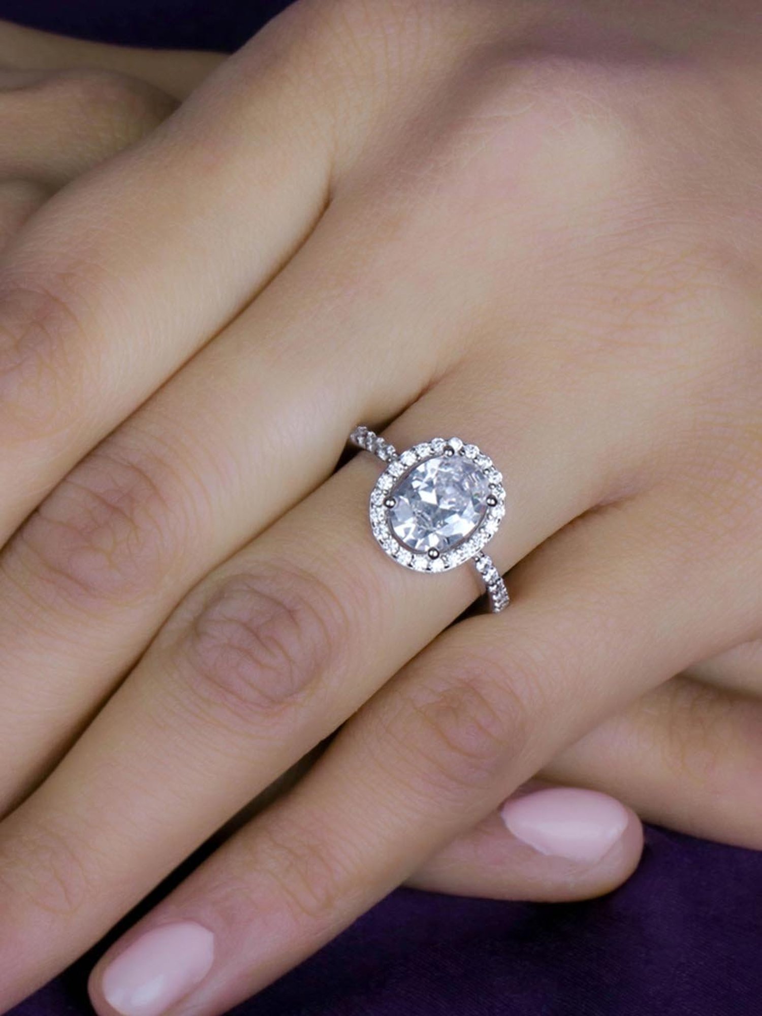 925 Silver 1 Carat American Diamond Classic Halo Engagement Ring for Women & Girls