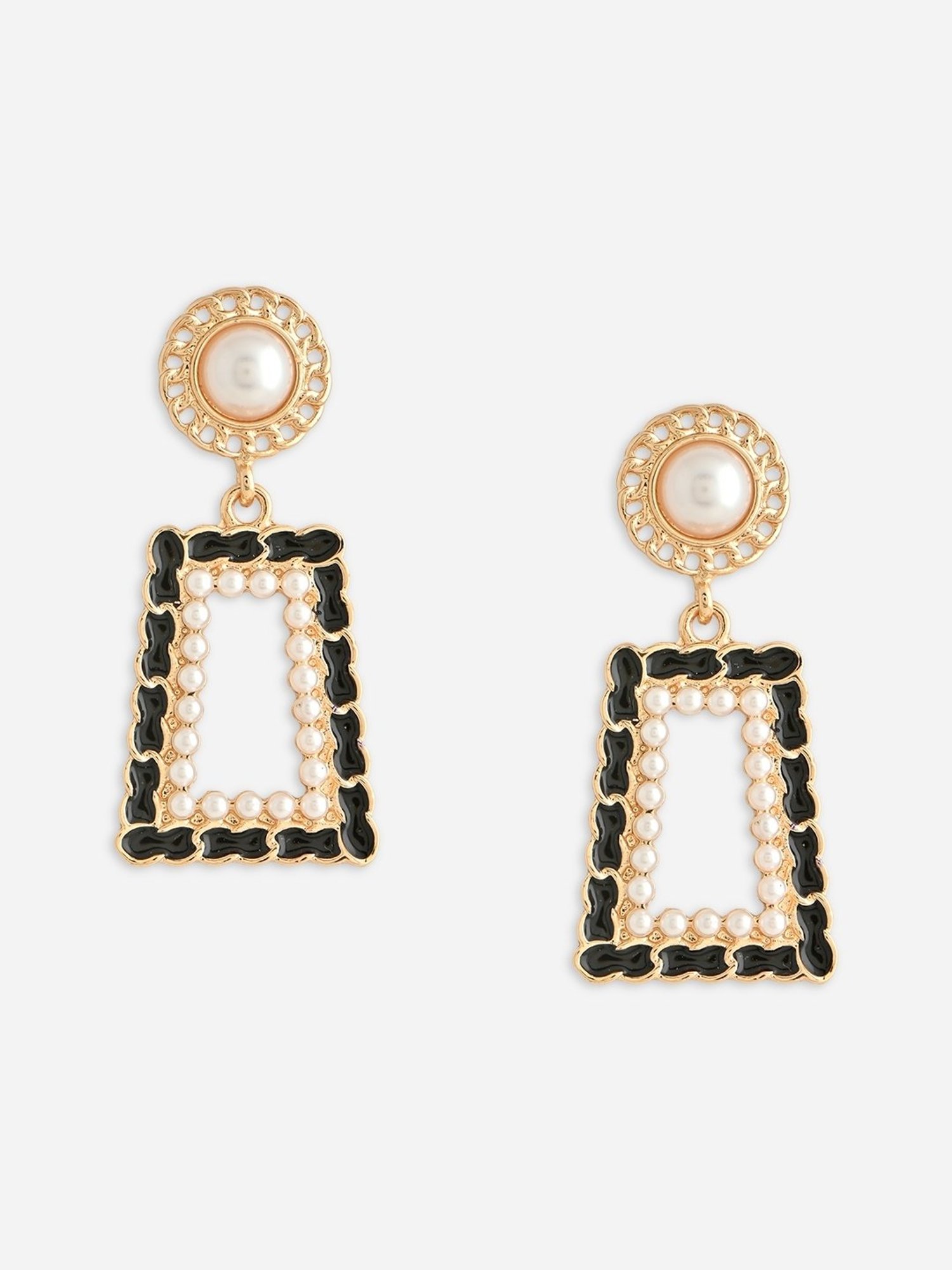 ToniQ Gold Black Korean Drop Earrings for Women