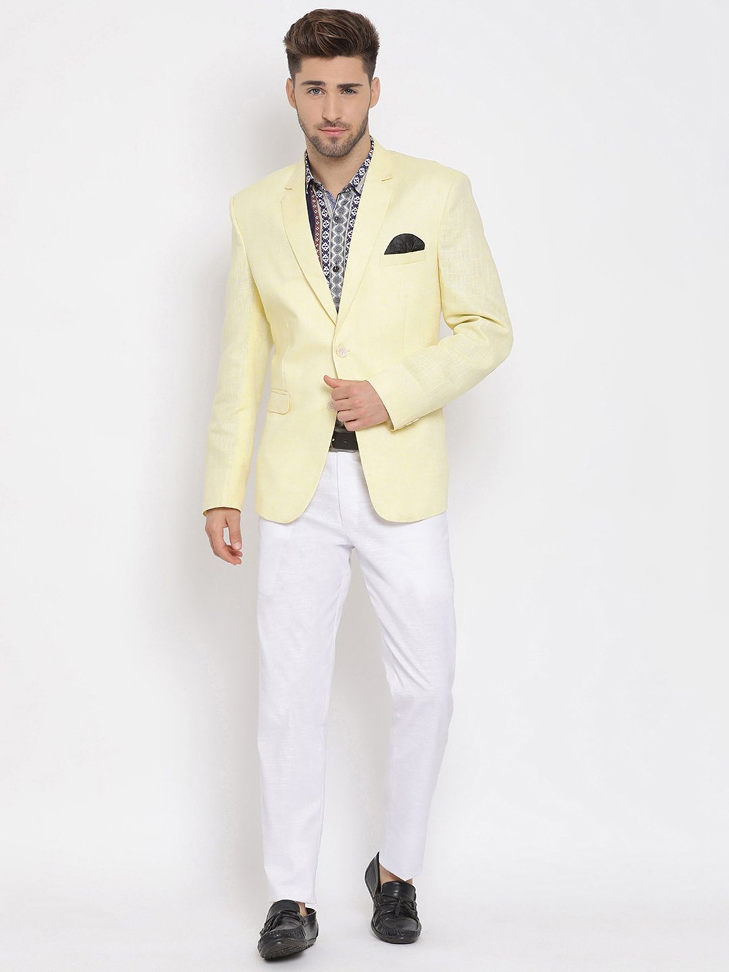 Hangup Plus Lemon & White Regular Fit Notch Lapel Three Piece Suit