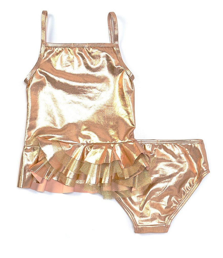 Flapdoodles Little Girls 2T-6X Rainbow Reef Mermaid Foiled Tankini Two-Piece Swimsuit