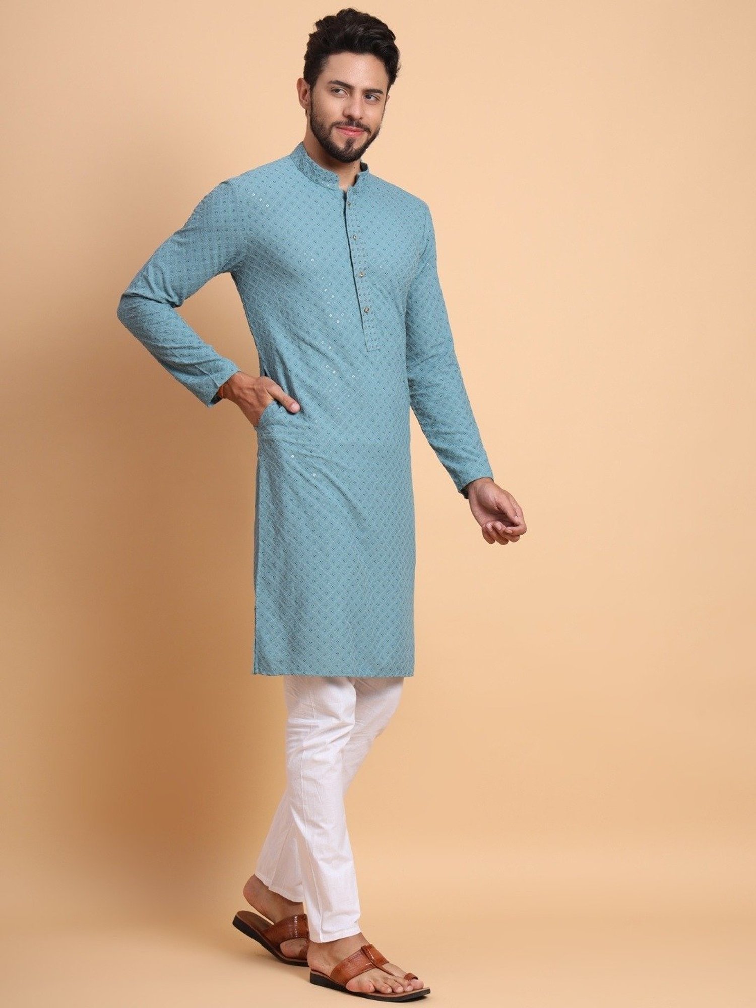 SWAGG INDIA Light Blue Regular Fit Embroidered Kurta