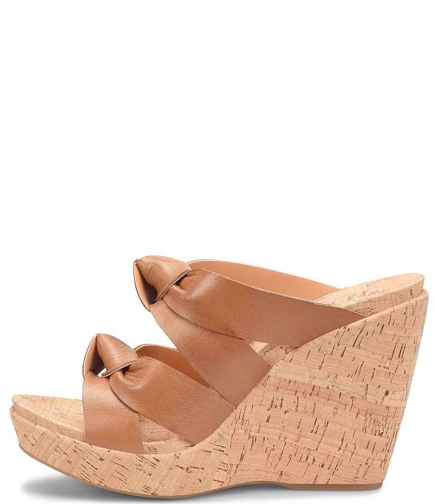 Kork-Ease Sammi Leather Knot Cork Platform Wedge Slide Sandals