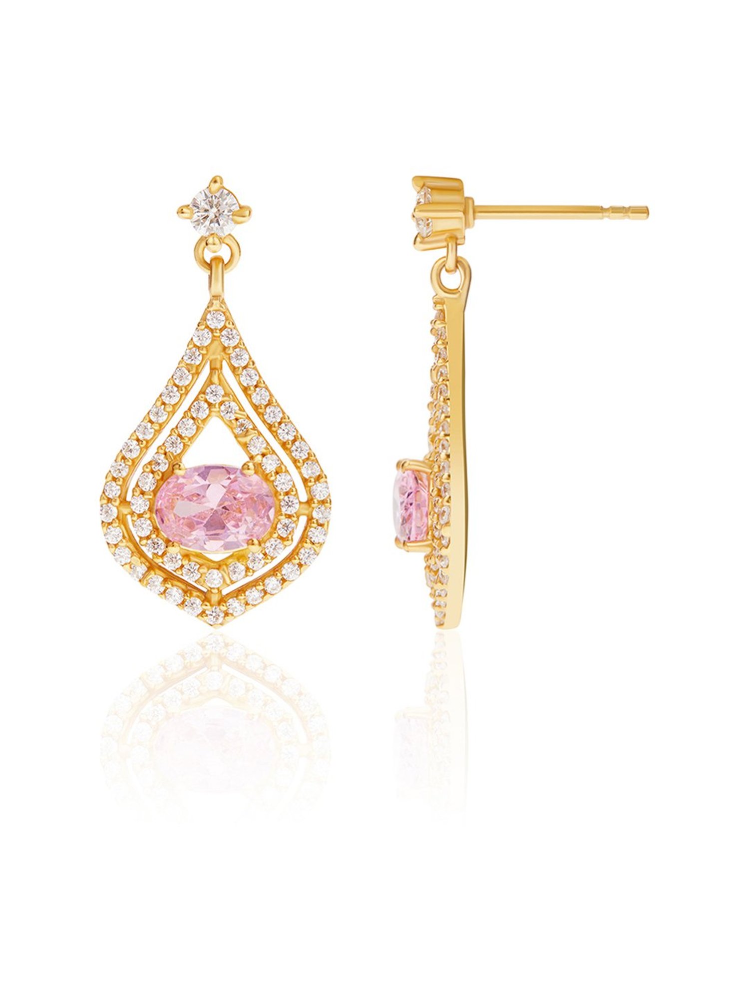March by FableStreet 92.5 Sterling Silver 18k Gold-Plated Pink Zircon Teardrop Earrings for Women