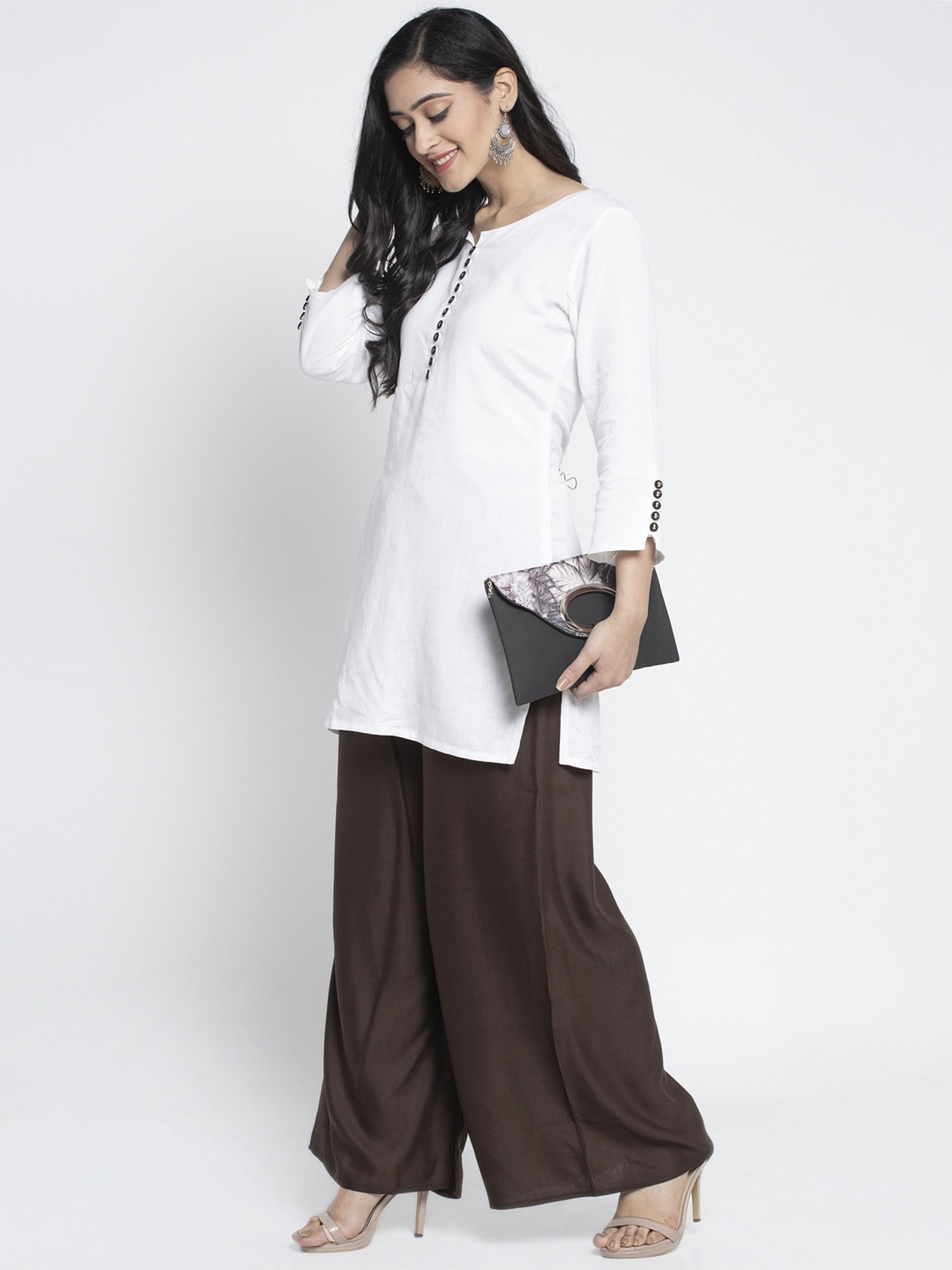 Gracit Brown & Beige Flared Fit Palazzos - Pack Of 2