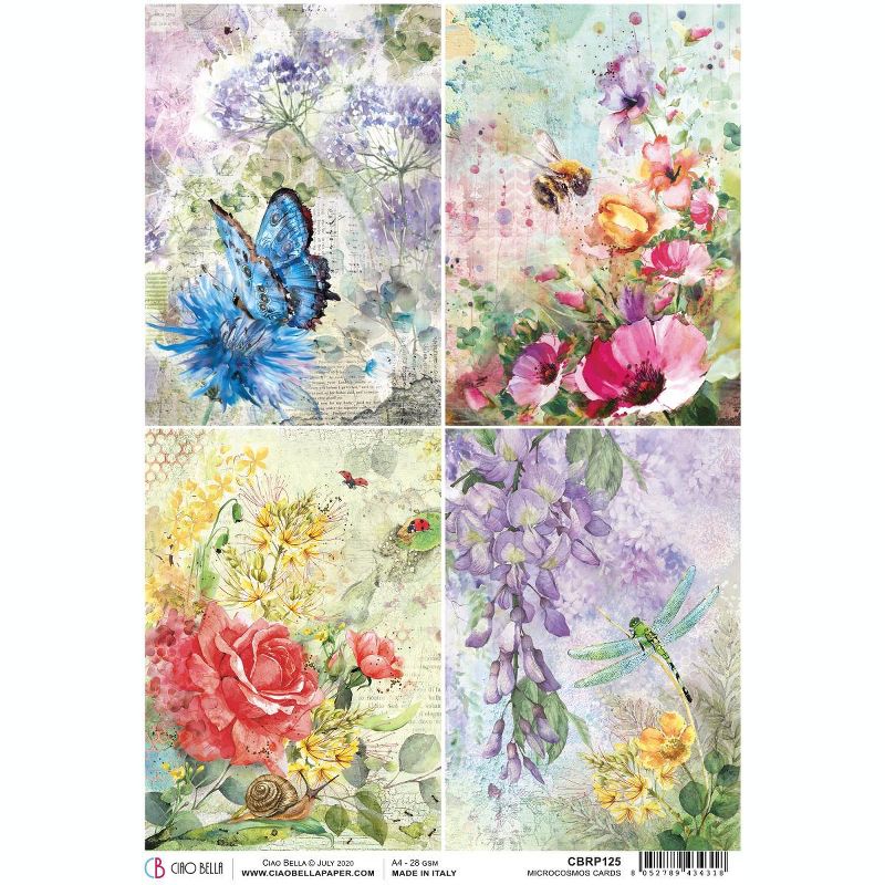 Ciao Bella Rice Paper Sheet A4 5/Pkg-Microcosmos Cards