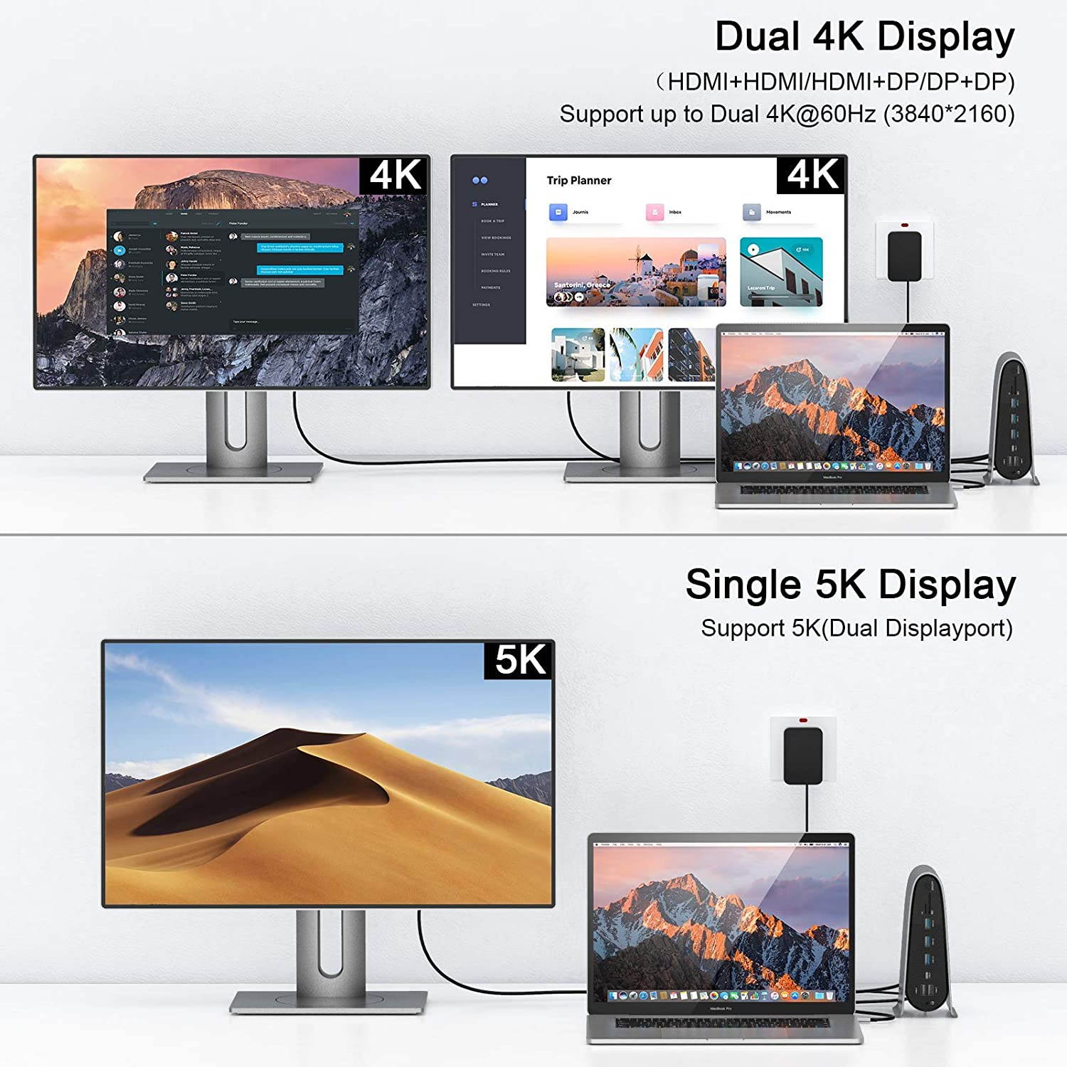 USB C Docking Station, QGeem 17-in-1 USB 3.0 Universal Laptop Docking Station Dual Monitor Hdmi for MacBook/Pro/Air, Type C Windows Laptops,Microsoft Surface Pro 7,USB C Dock