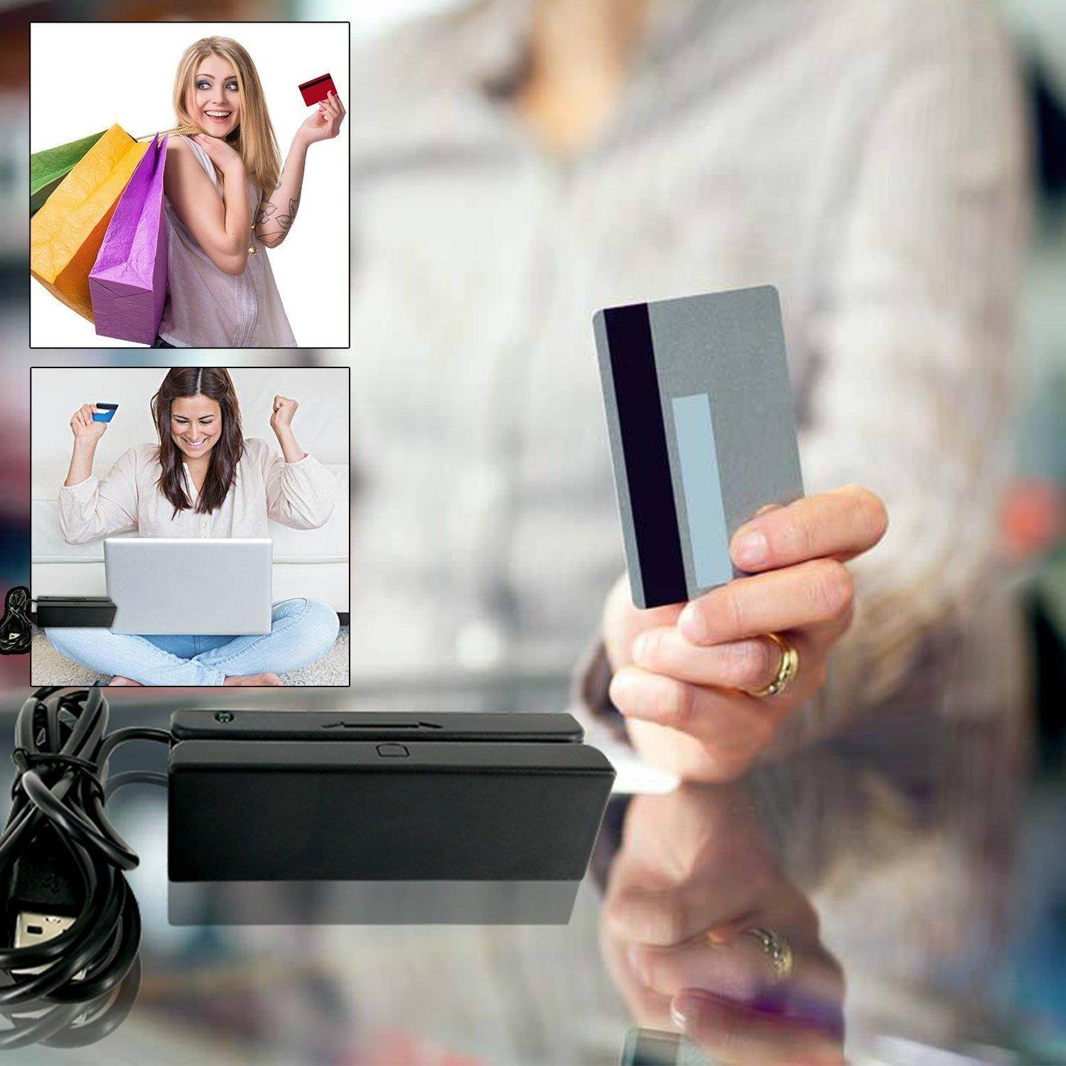 USB Magnetic Stripe Card Reader 3-Track POS Credit Card Reader Swiper MagStripe Swipe Card Reader