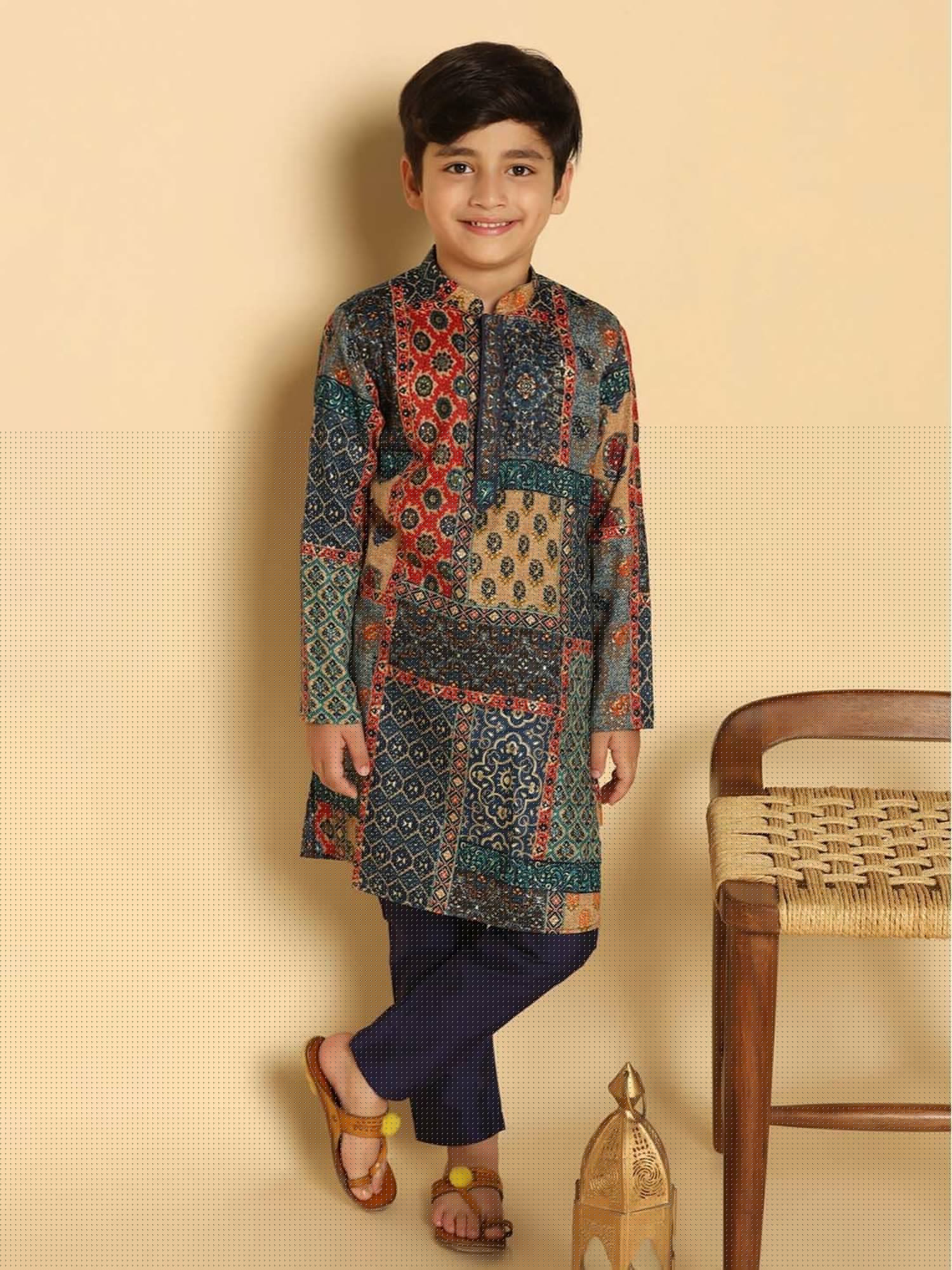 KISAH Kids Multicolor Cotton Printed Full Sleeves Kurta
