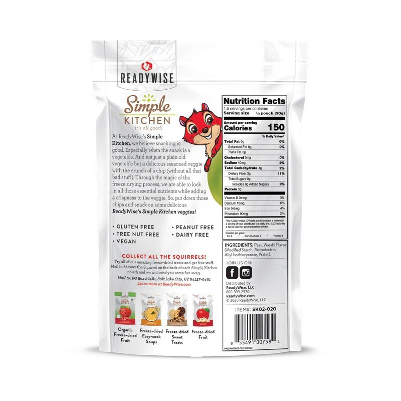 ReadyWise Simple Kitchen Wasabi Peas Freeze-Dried Vegetables - 6ct Case