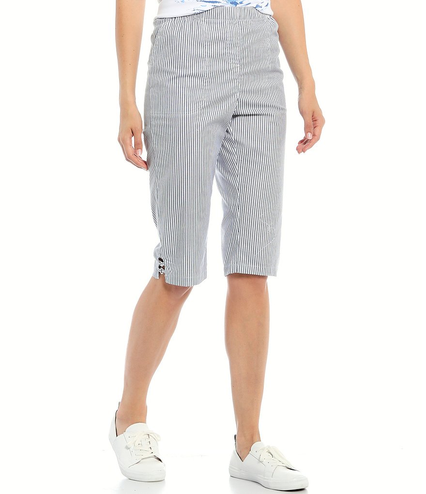 Allison Daley Petite Size Ticking Stripe Print Pull-On Skimmer