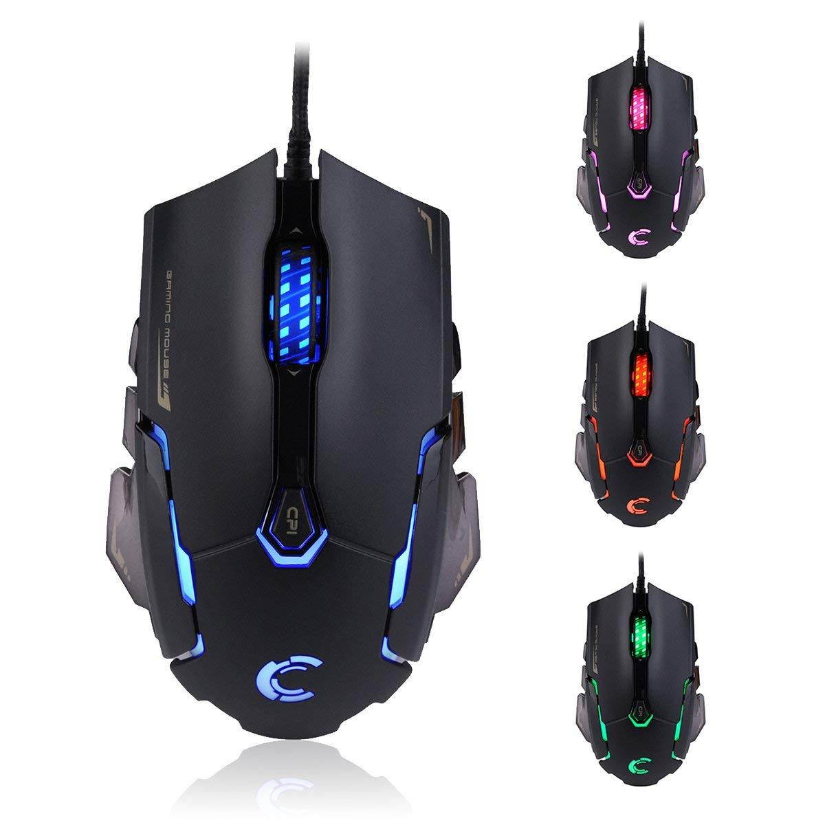 Comanro DM004 LED Rainbow Breathing Color 6 Buttons USB Wired Gaming Mouse for Pro Gamers with Micro Switch(DPI 500/1500/2000/3500)