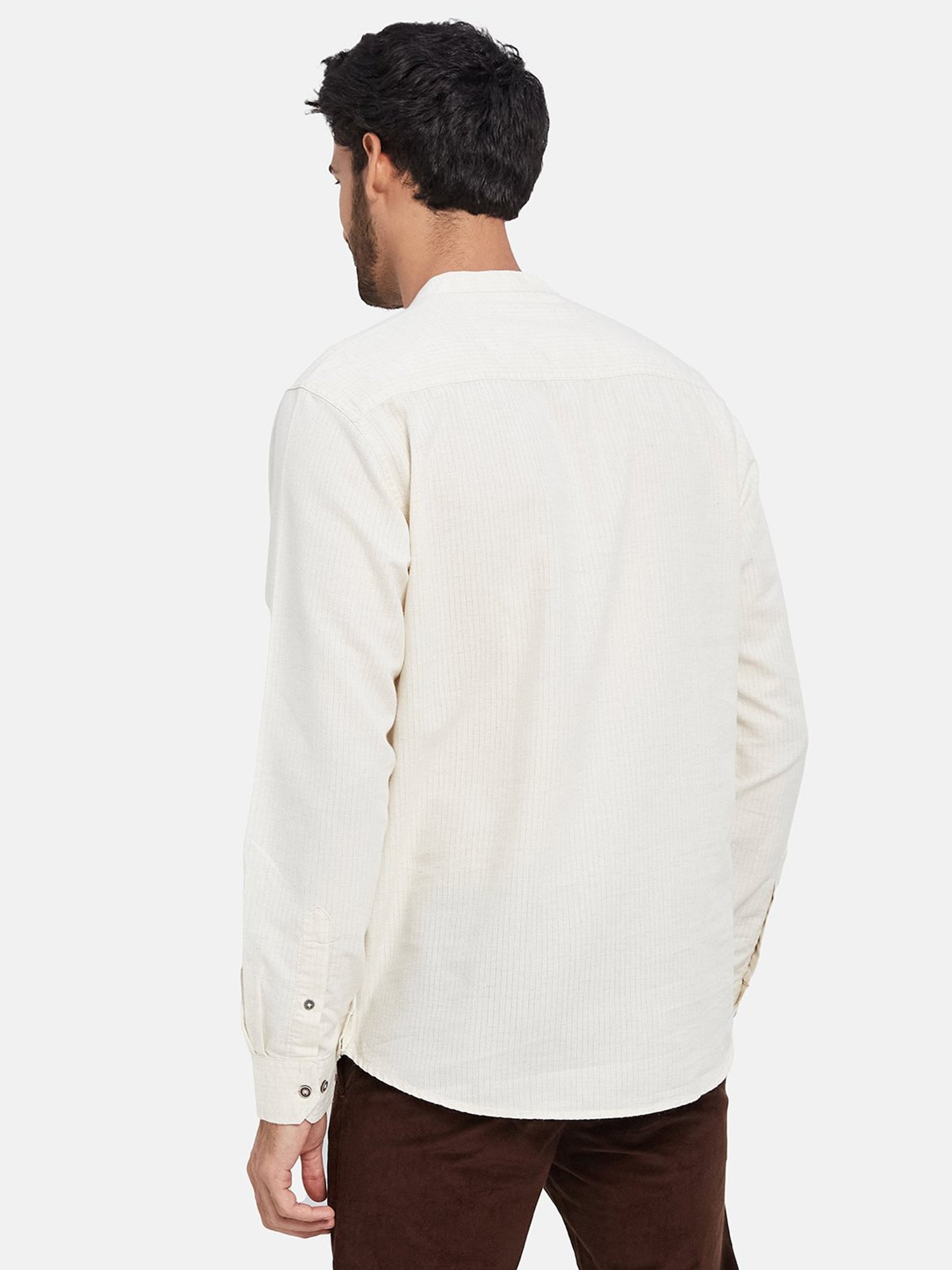 METTLE Cream Regular Fit Striped Shirt