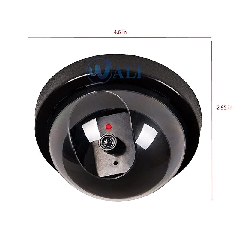 Dummy Fake Security CCTV Dome Camera with Flashing Red LED Light With Security Alert Sticker Decals SD4 4 Packs Black