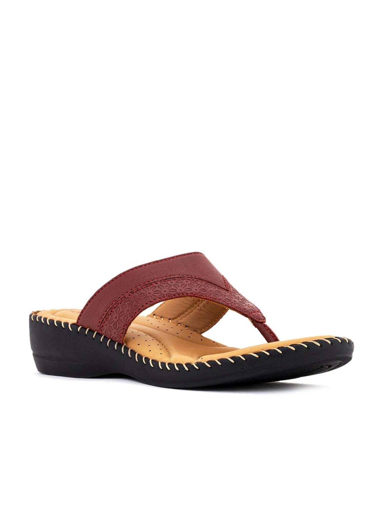Softouch by Khadims Women's Maroon Thong Wedges