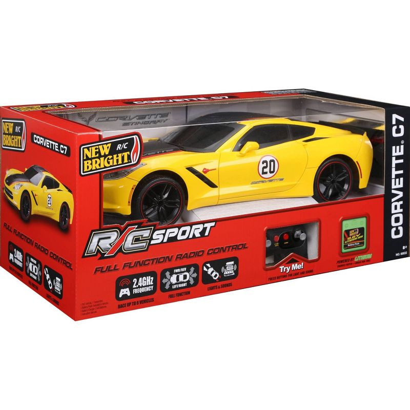 New Bright R/C Showcase Sportscar Racing Corvette C7 Yellow 9 .6v 1:8 Scale