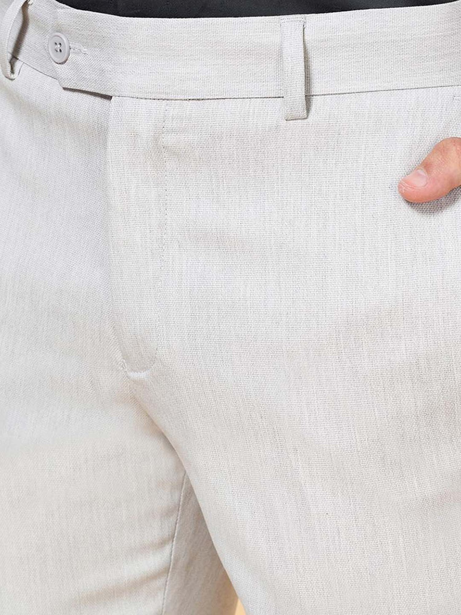 Peregrine by Pantaloons Light Grey Slim Fit Self Pattern Trousers