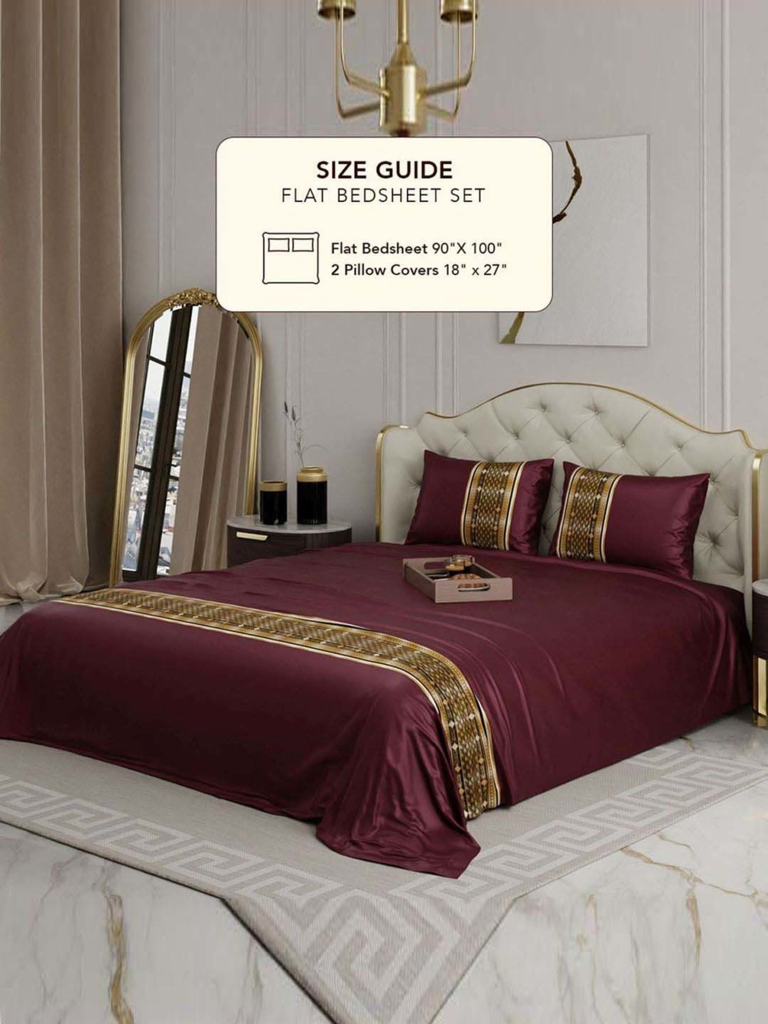 Stoa Paris Versailles Maroon 300 TC Sateen Royal Treasures Double Bed Sheet with 2 Pillow Covers