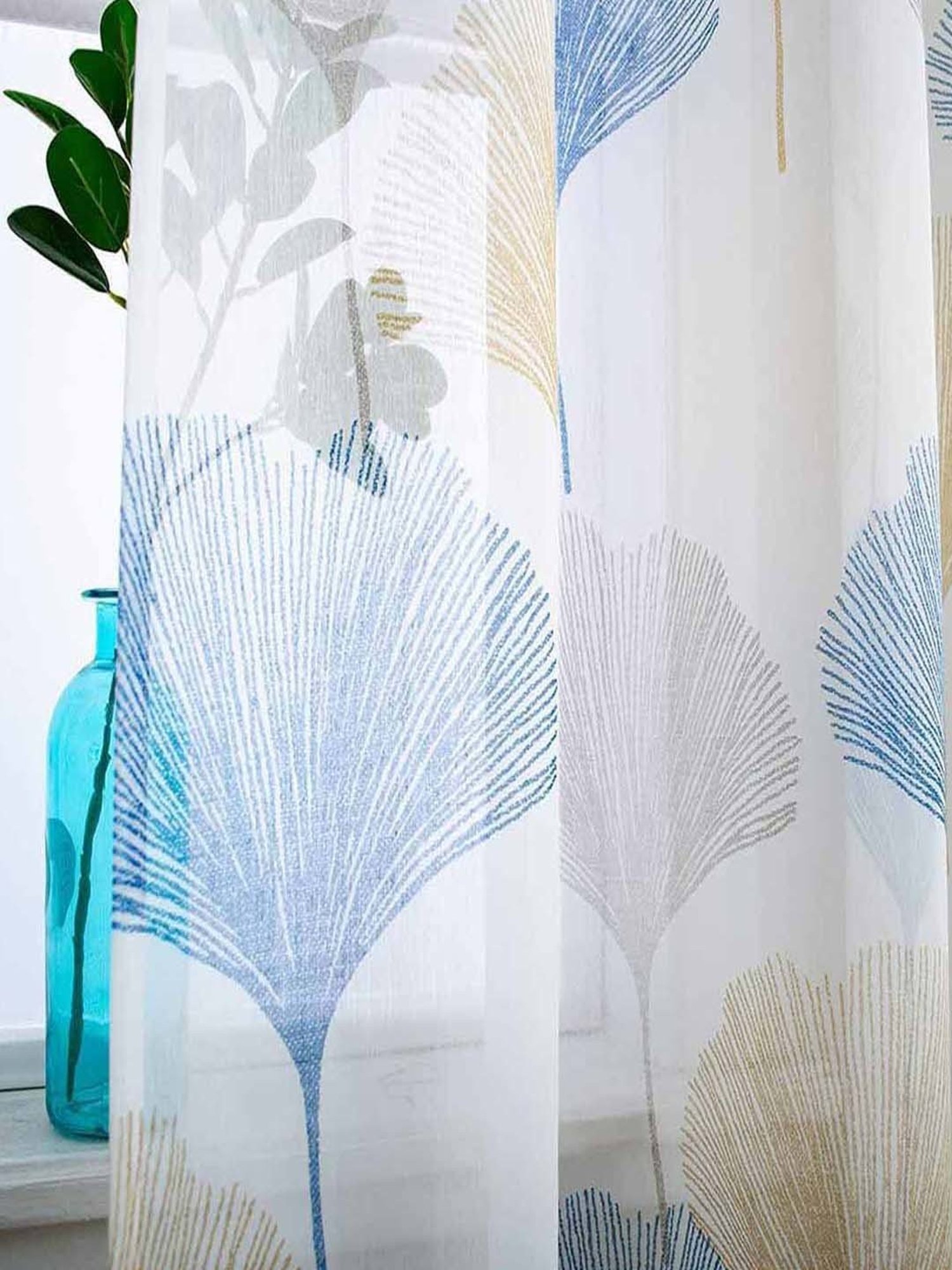 Urban Space Multicolor Polyester Window Curtain With Tieback & Eyelet - Set of 2