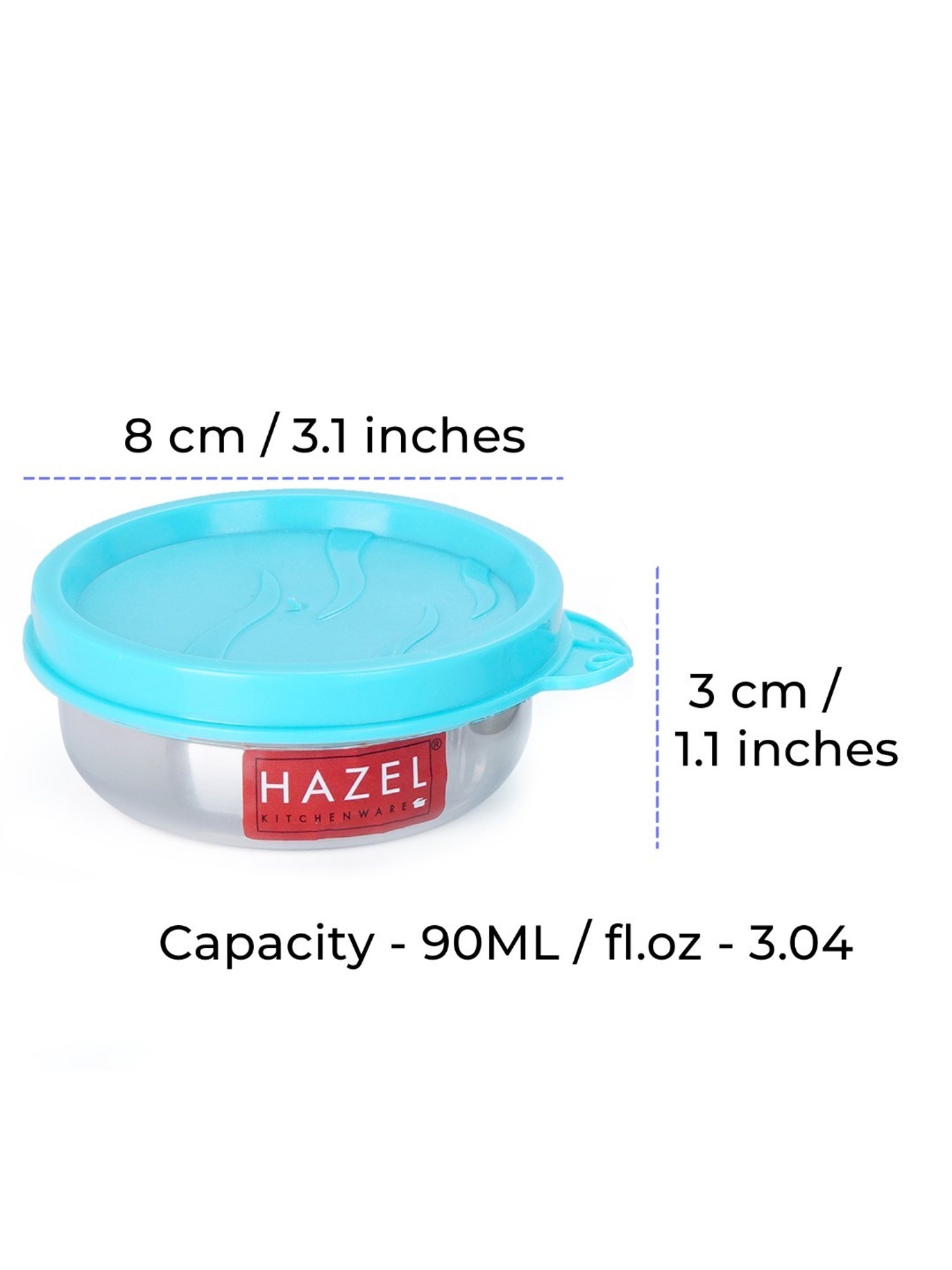 HAZEL Silver Stainless Steel Small Airtight Storage Containers (90 ML)