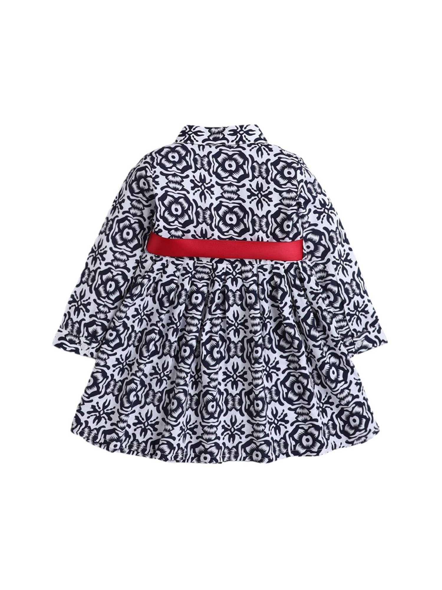 The Magic Wand Kids White & Black Floral Print Dress with Belt