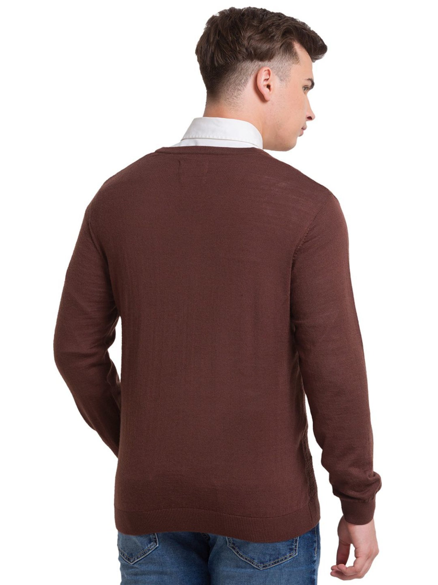 ColorPlus Brown Tailored Fit Self Pattern Sweater