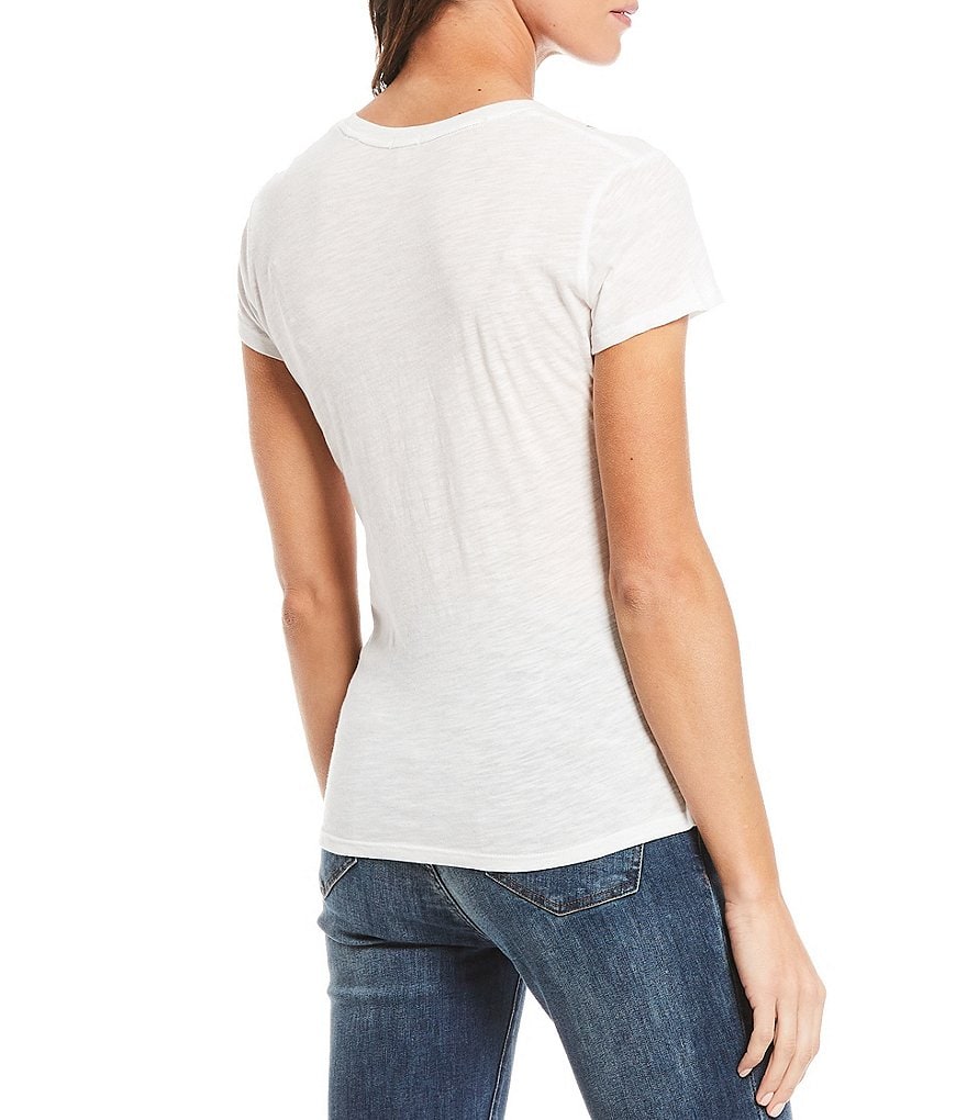 Reba Embellished Sequin and Stud Crew Neck Short Sleeve Slub Jersey Knit Tee