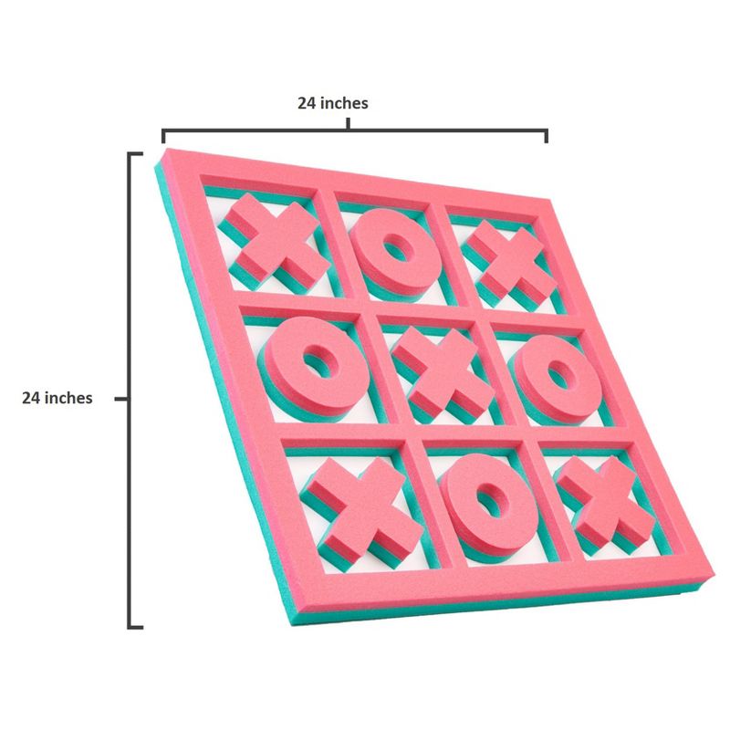 Floatation iQ H2O 3 In A Row Tic Tac Toe Floating Foam Swimming Pool Game Board Mat with 5 X and 4 O Game Pieces, 2x2 Foot Mini, Turquoise/Pink