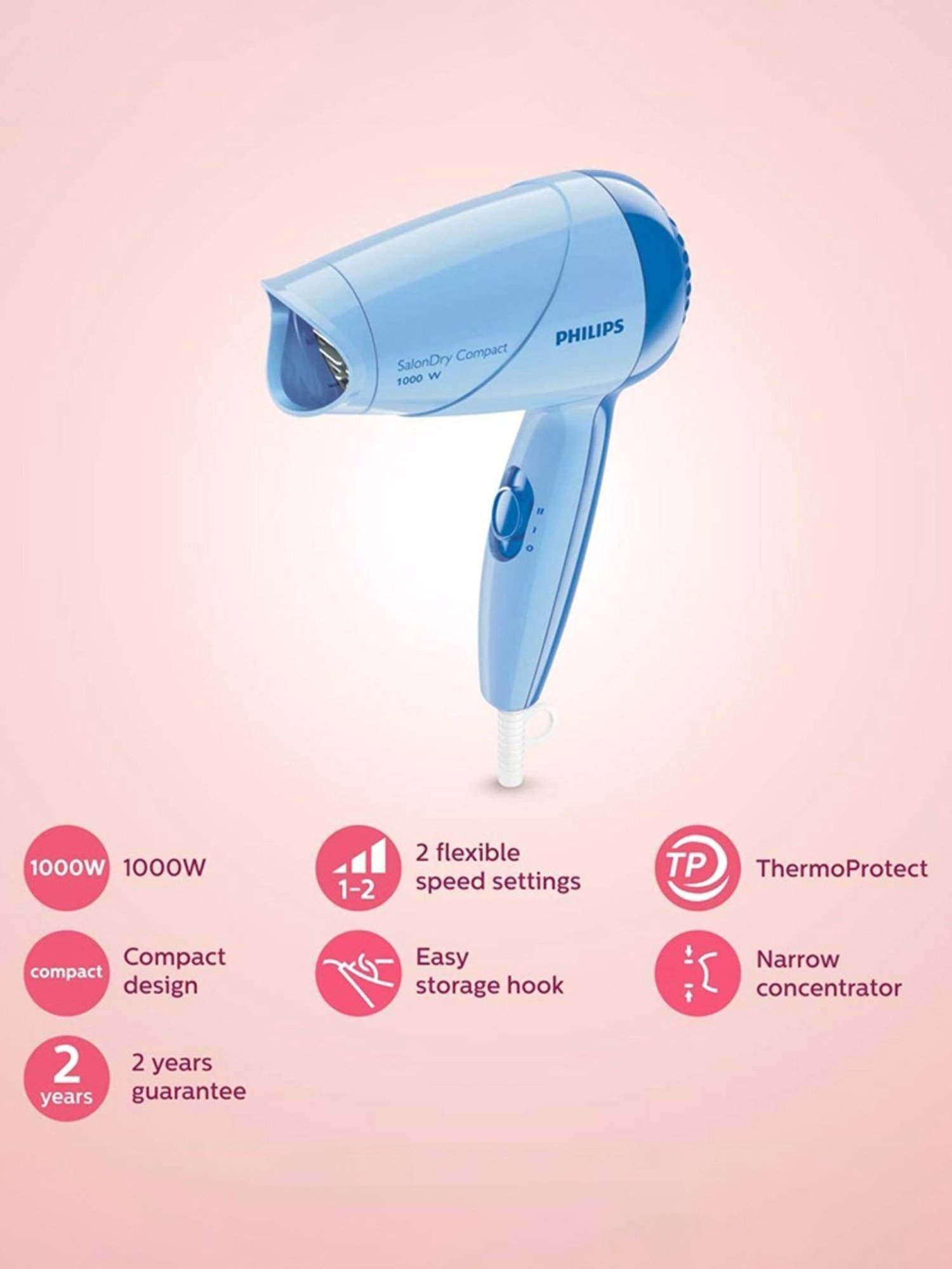 Staunch SHD2011 1600W Compact and Foldable Hair Dryer (White and Pink)
