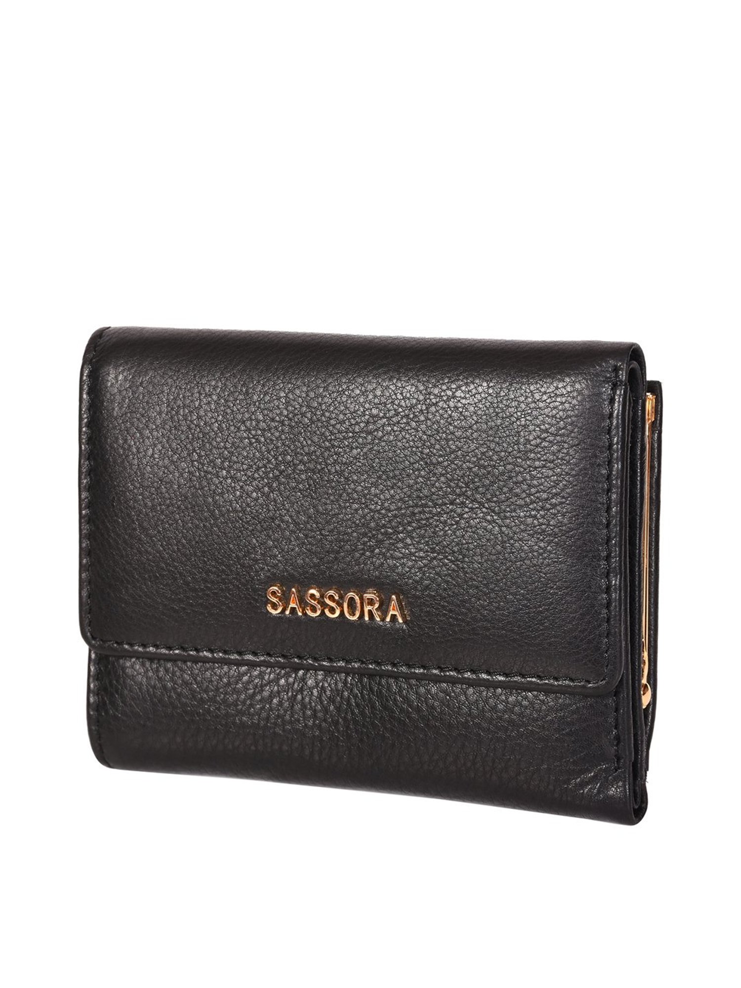 SASSORA Black Solid Rfid Tri-Fold Wallet for Women