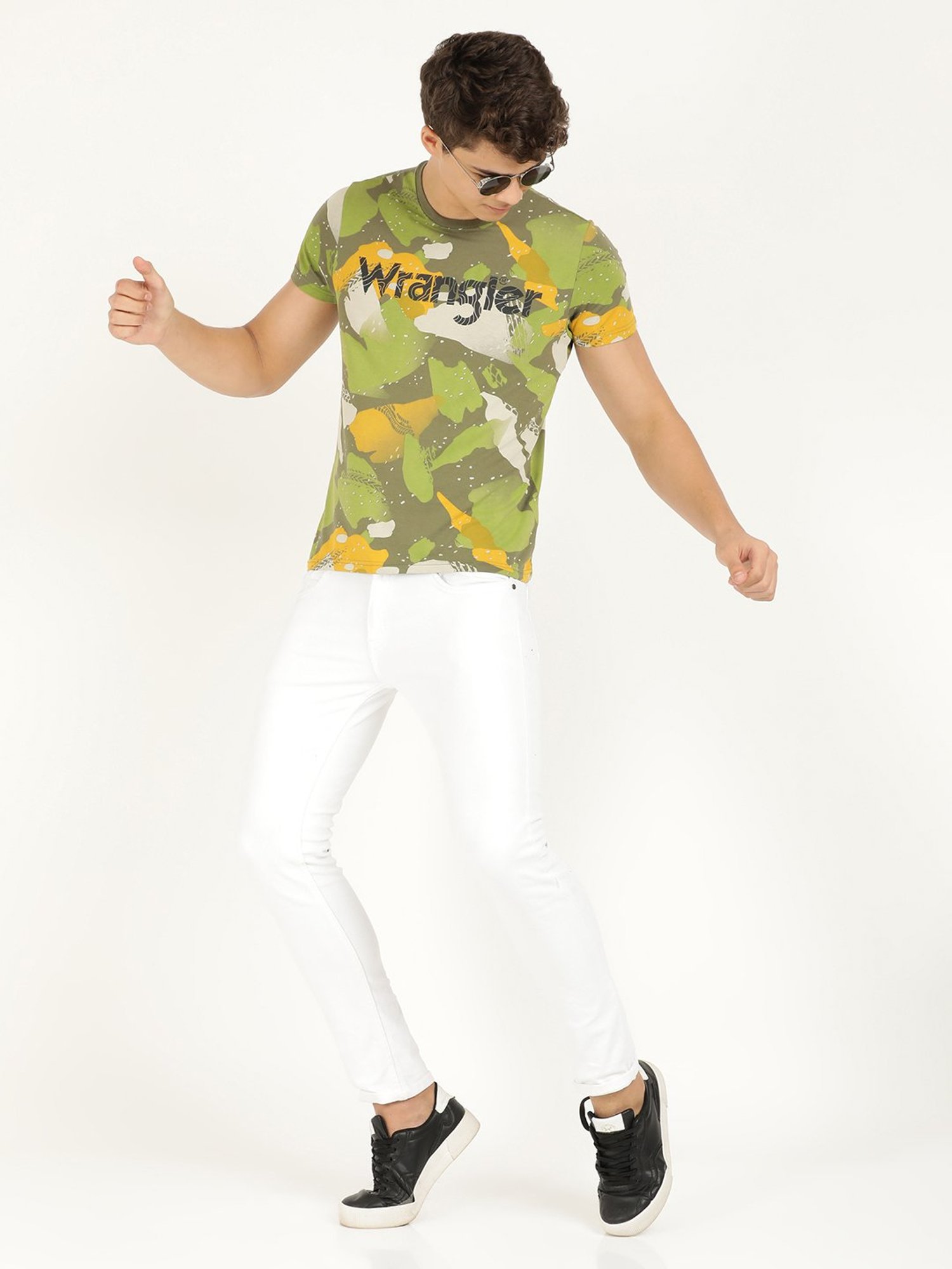 Wrangler Olive Cotton Regular Fit Printed T-Shirt