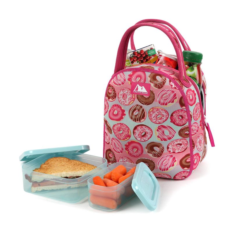 Arctic Zone Neoprene Lunch Tote Set - Donuts Fuchsia