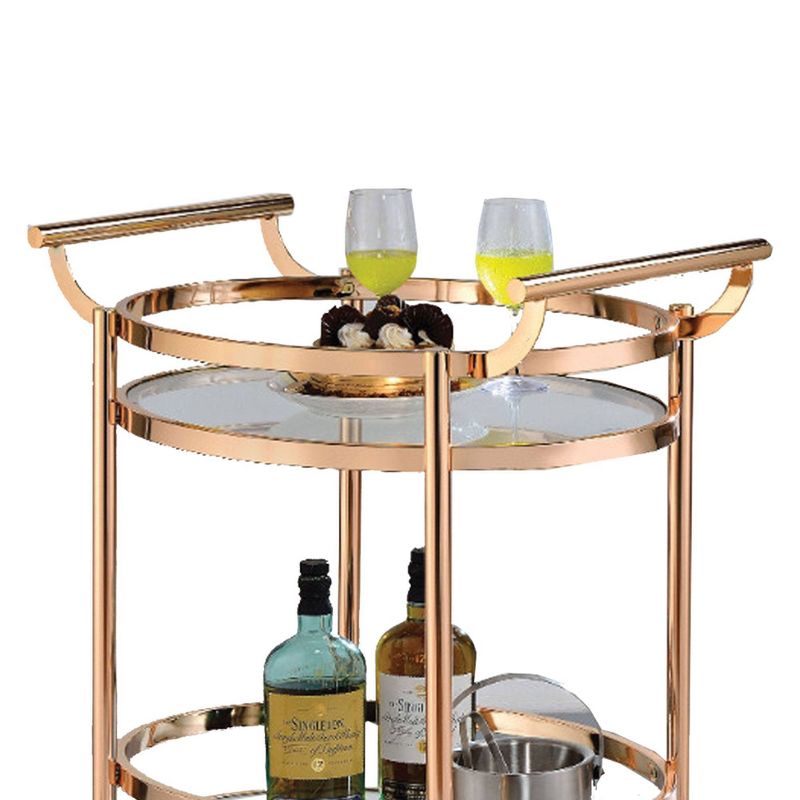 Oval Metal Serving Cart Clear Glass & Copper - Benzara