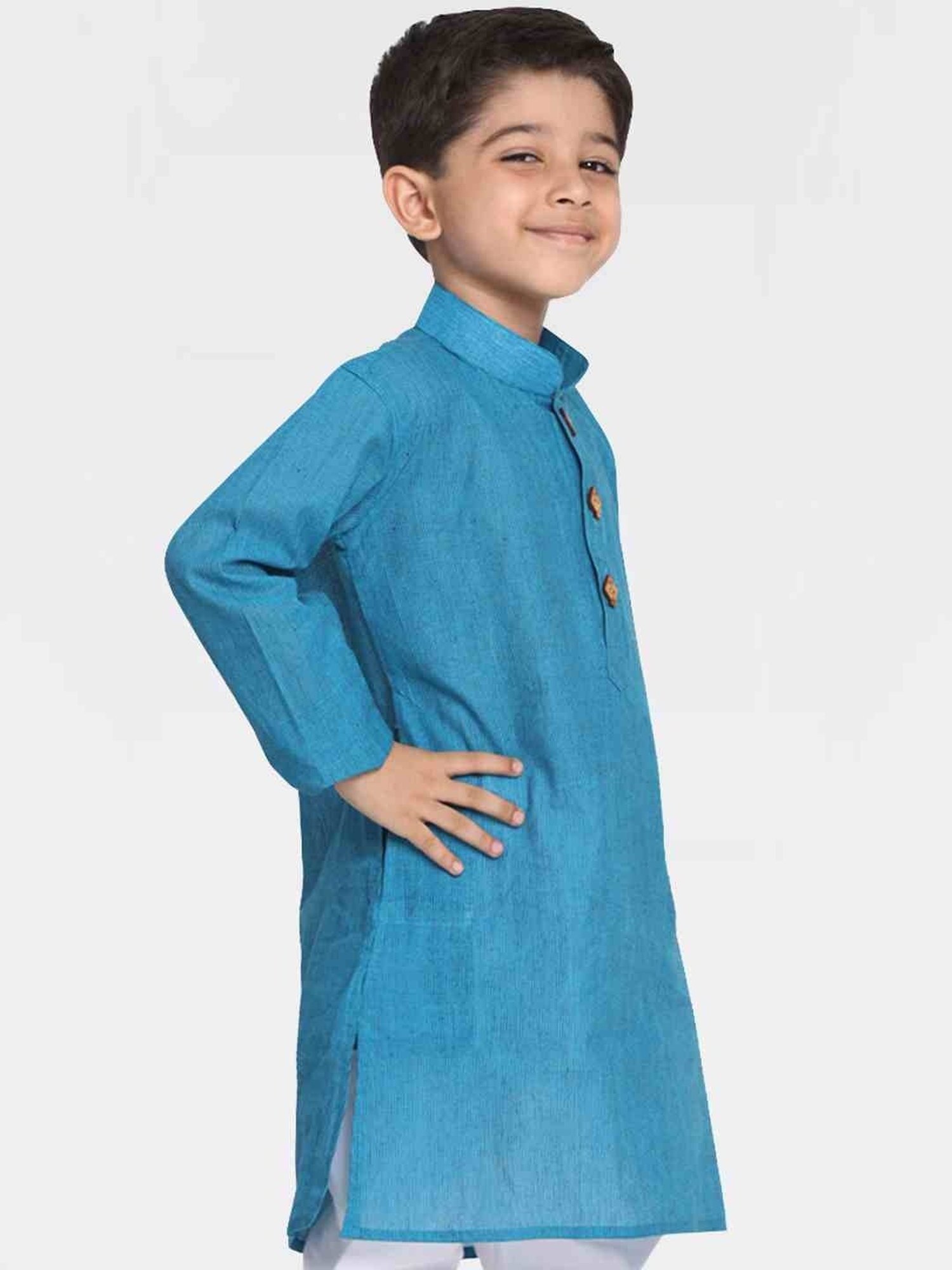 VASTRAMAY Kids Aqua Blue Cotton Striped Kurta