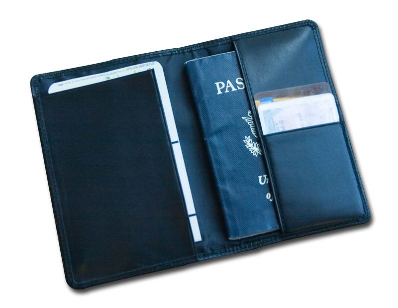 A1042 Passport Holder - Top-Grain Black Leather Compact Bi-Fold Design