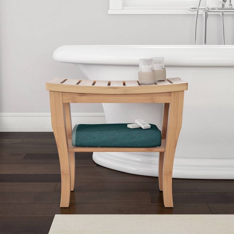 Water Resistant Natural Eco Friendly Bamboo Shower Bench with Bathroom Storage Shelf Brown - Hastings Home