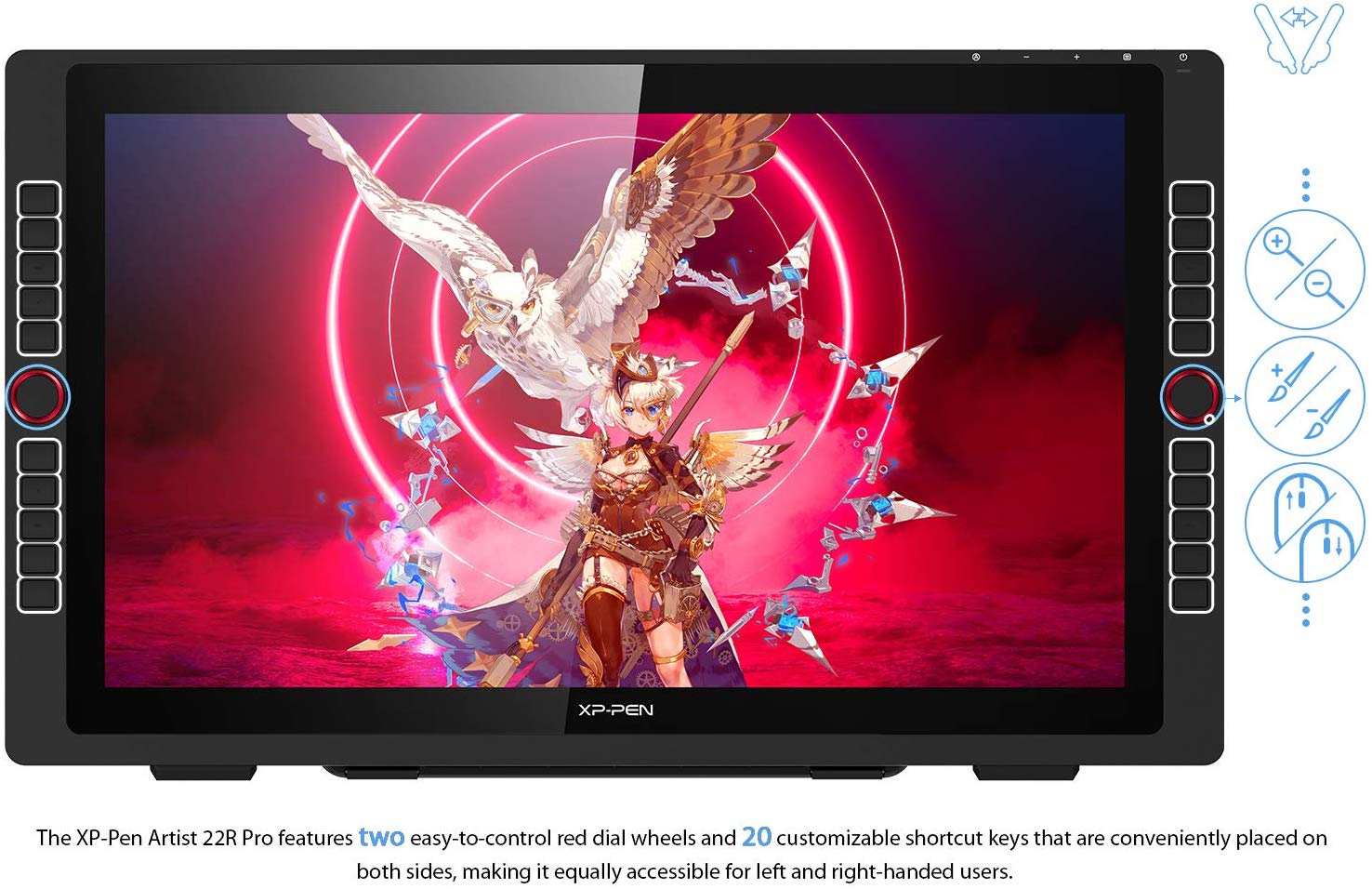 XP-PEN 22R Pro Drawing Monitor 21.5 Inch Pen Display Graphic Monitor IPS Monitor with Two Red Dial Wheels and 20 Express Keys Battery-Free Stylus Tilt Supported 88% NTSC