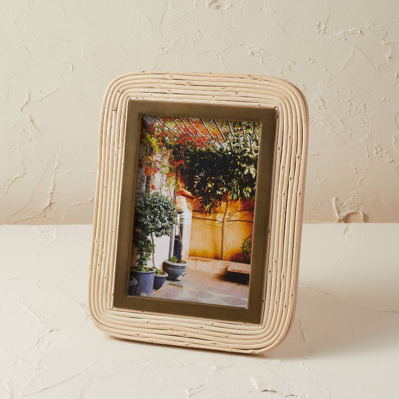 5" x 7" Rattan/Glass Photo Frame Beige - Opalhouse™ designed with Jungalow™