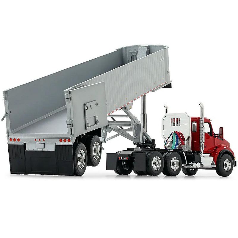 Kenworth T880 Day Cab with East Genesis End Dump Trailer Viper Red and Silver 1/50 Diecast Model by First Gear