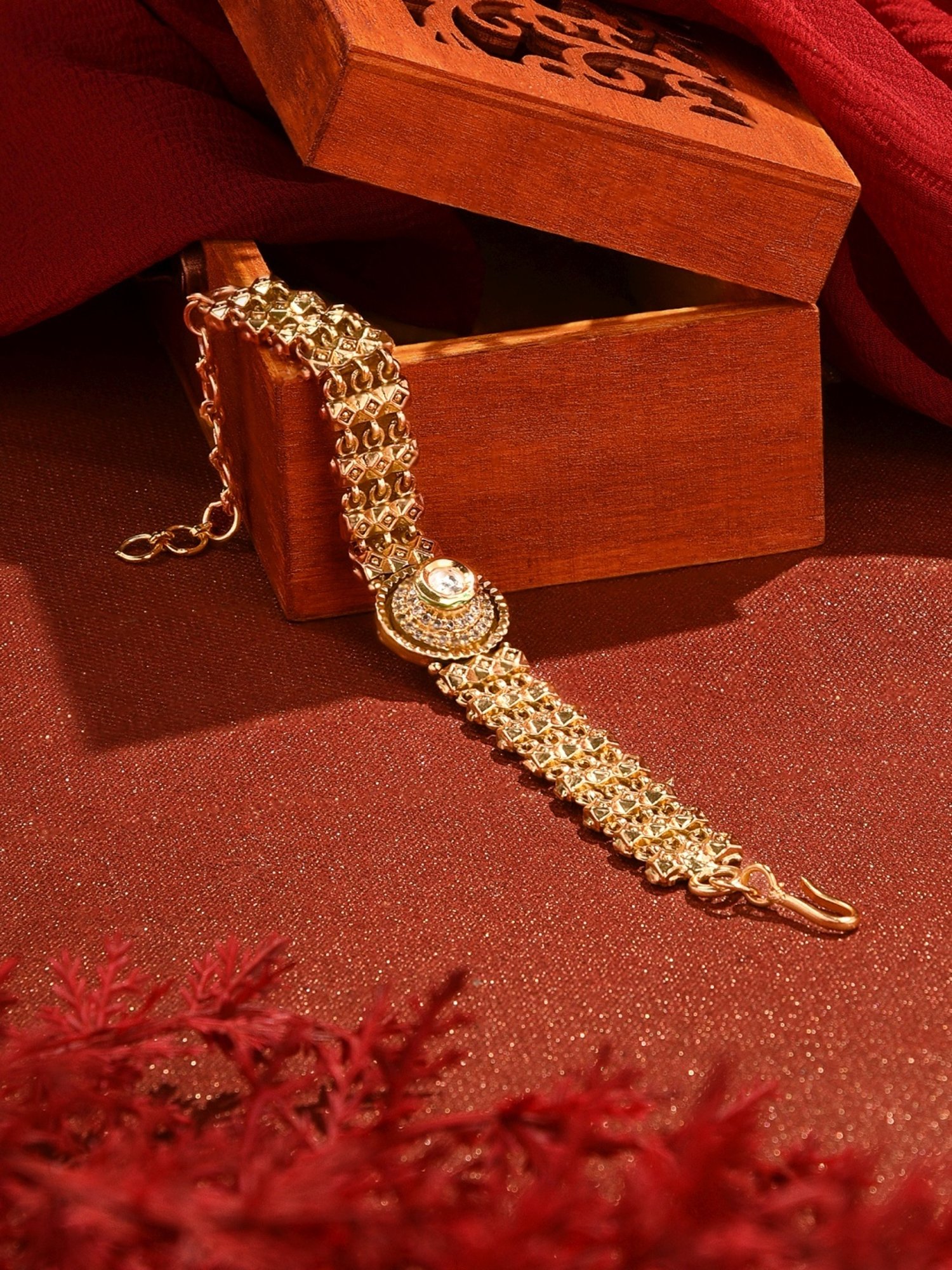 Zaveri Pearls Gold Tone Ethnic Kundan & Diamonds Embellished Bracelet-ZPFK16239