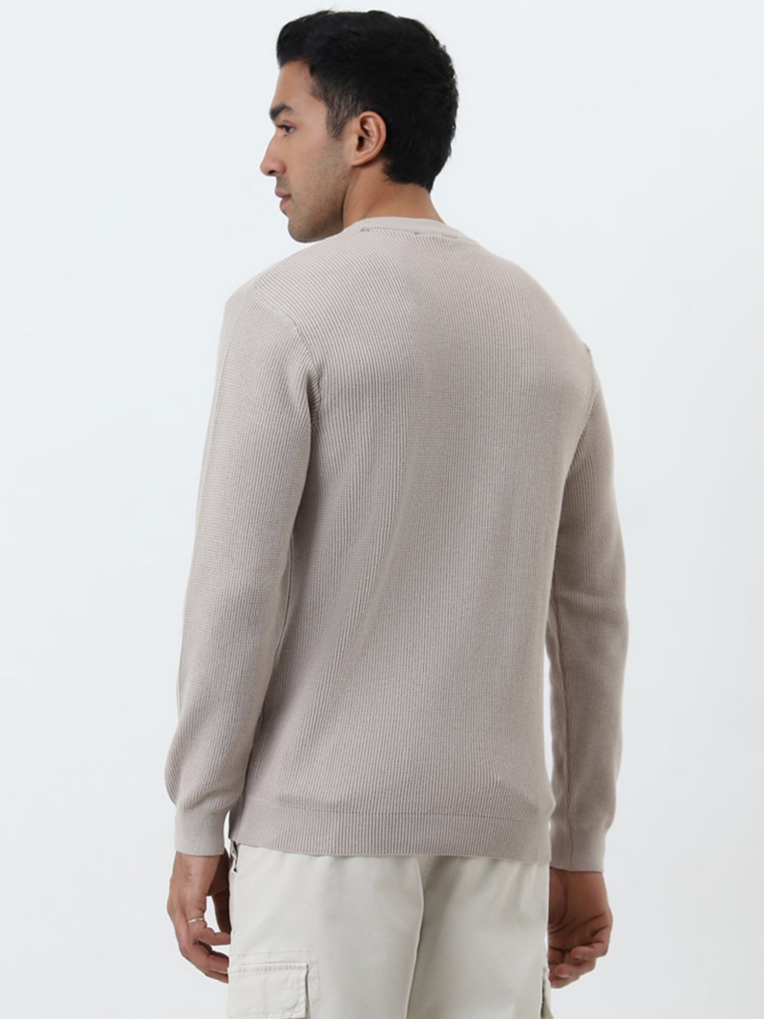 WES Casuals by Westside Grey Textured Slim-Fit Sweater