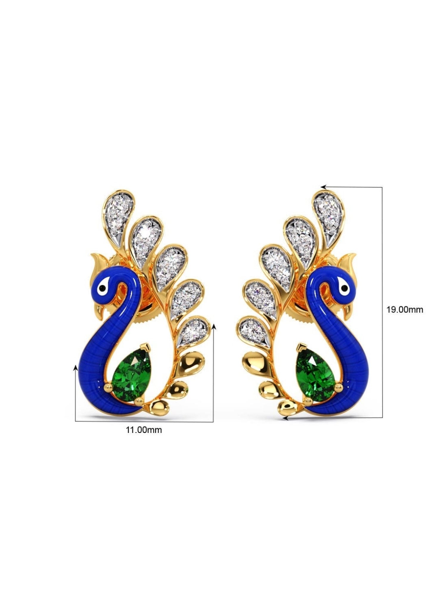 Candere by Kalyan Jewellers Peacock Collection 18k Yellow Gold Diamond Stud Earrings for Women