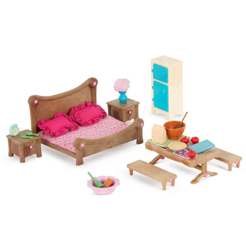 Li'l Woodzeez Miniature Furniture Playset 26pc - Master Bedroom & Dining Set