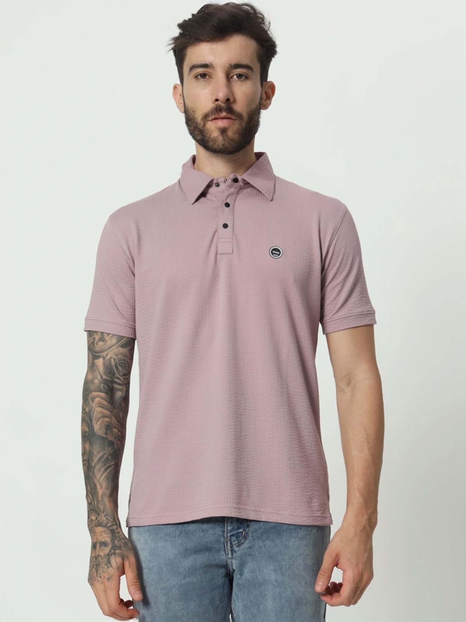Tab91 Purple Regular Fit Self Pattern Polo T-Shirts