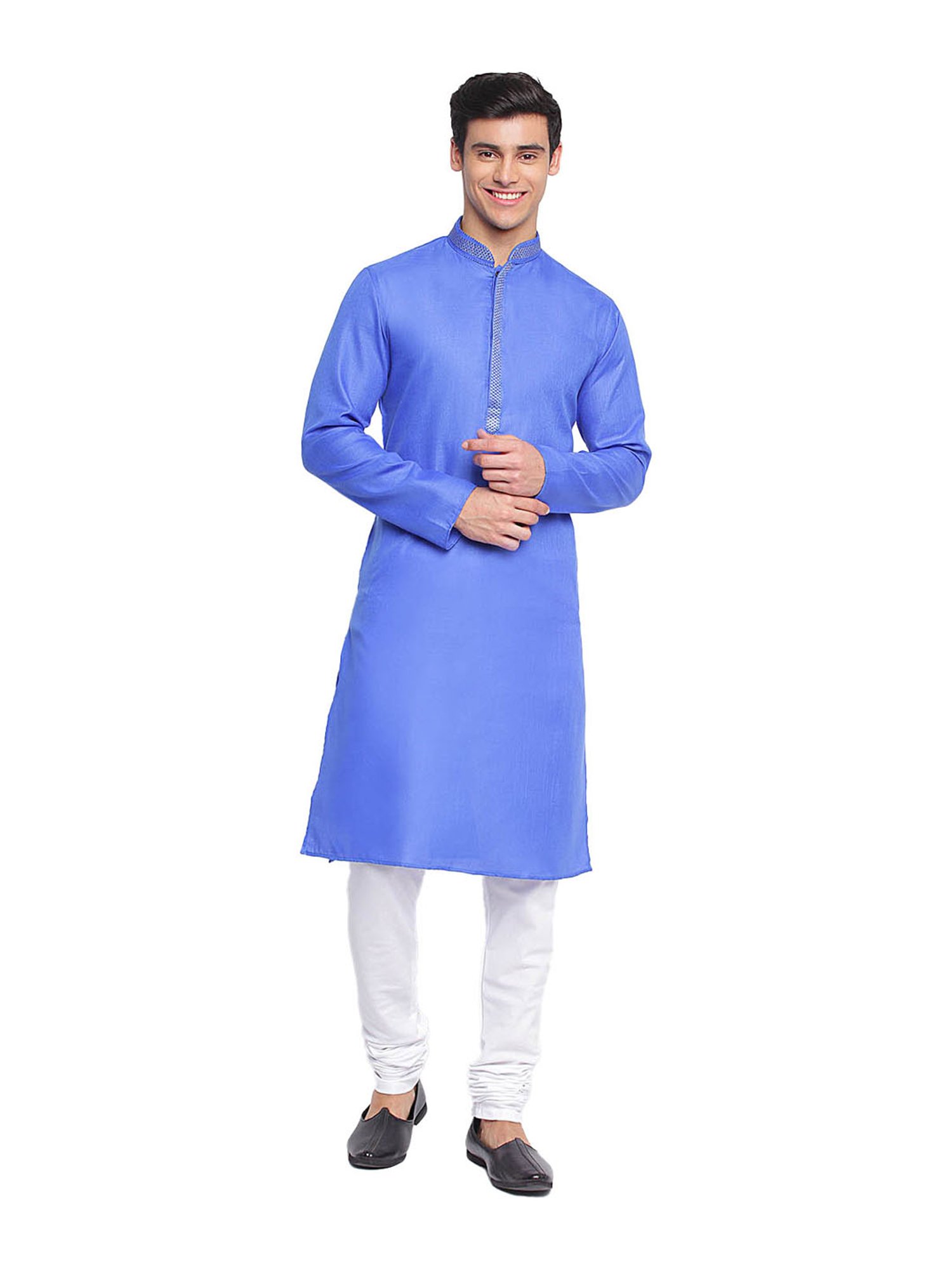 Sanwara Ink Blue & White Regular Fit Kurta with Churidar