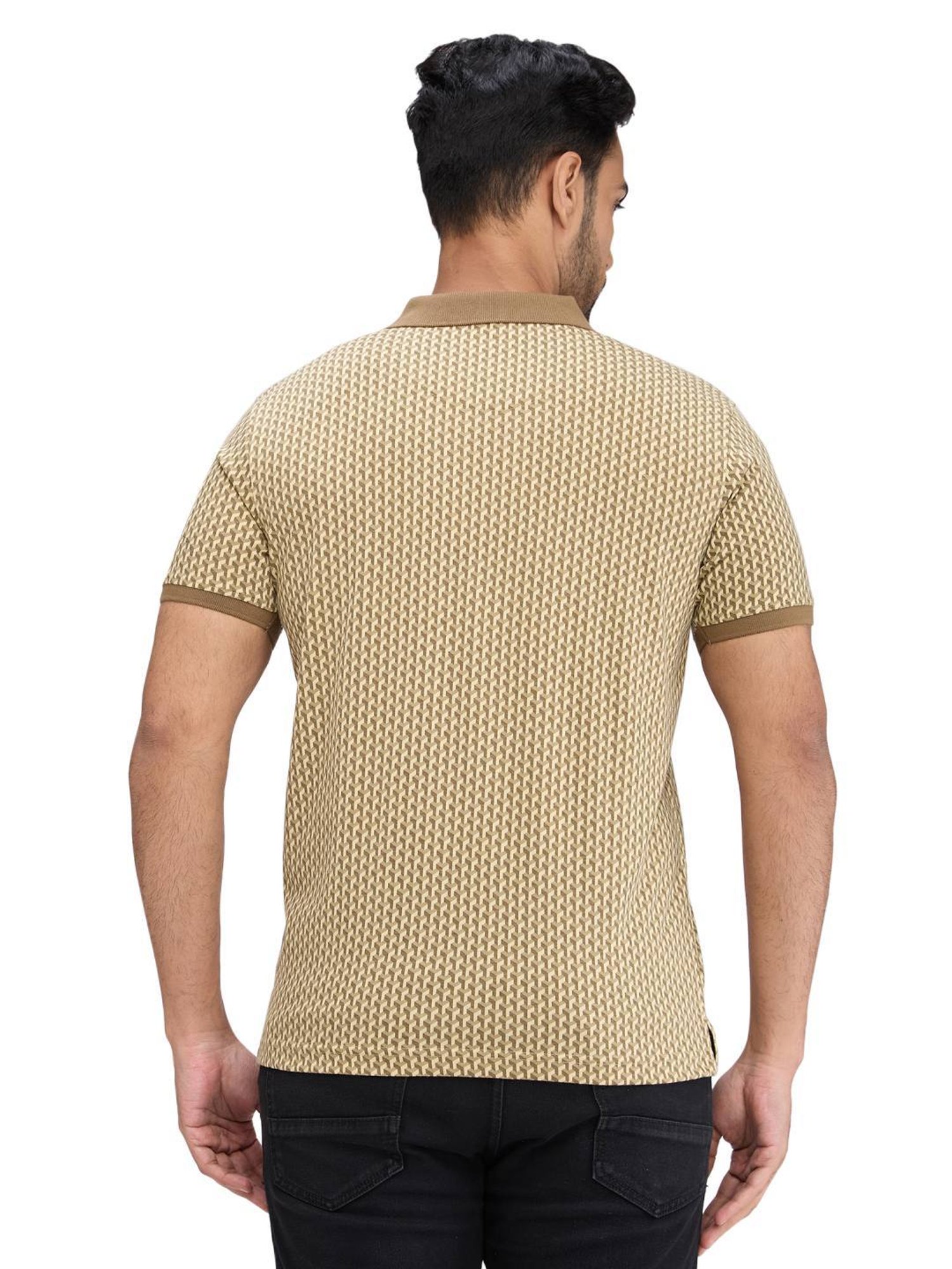Park Avenue Beige Slim Fit Printed Polo T-Shirt