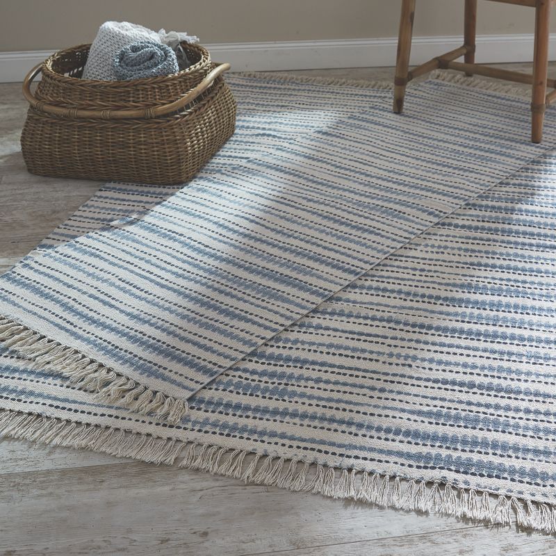 2'x6' Rectangle Hand Made Woven Cotton Runner Blue - Split-P