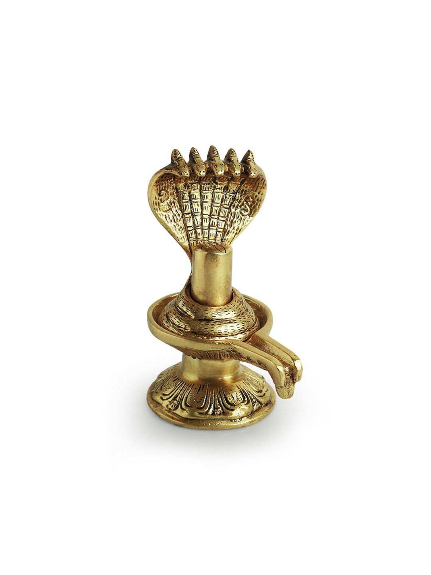 ExclusiveLane Golden Brass Shivling With Sheshnaag Showpiece Idol
