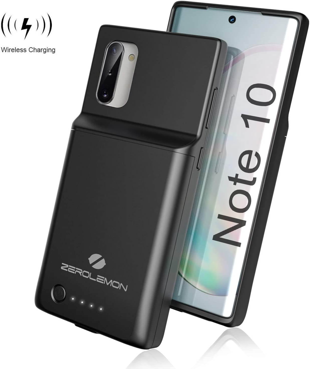 ZEROLEMON Galaxy Note 10 Battery Case with Qi Wireless Charging, 5000mAh Slim Power Portable Extended Rechargeable Battery Charger with Full Edge Protective Case for Galaxy Note 10 - Black