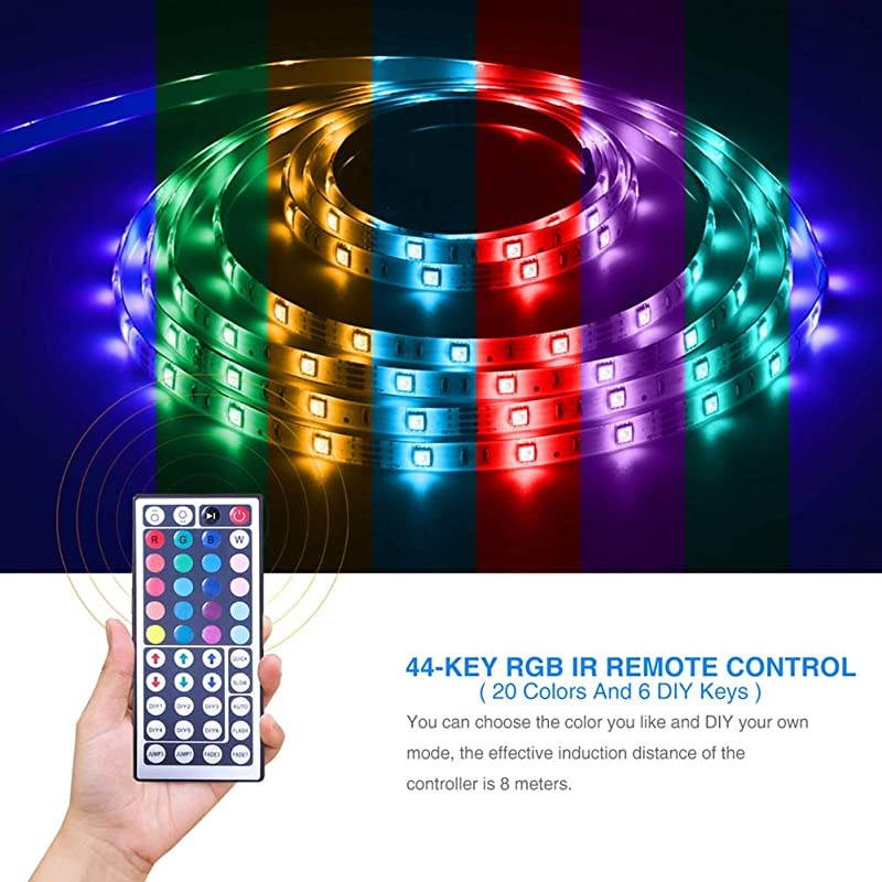 Led Strip Lights 328ft Waterproof Flexible Tape Lights Color Changing 5050 RGB 300 LEDs Light Strips Kit with 44 Keys IR Remote Controller and 12V Power Supply for Home Bedroom Kitchen