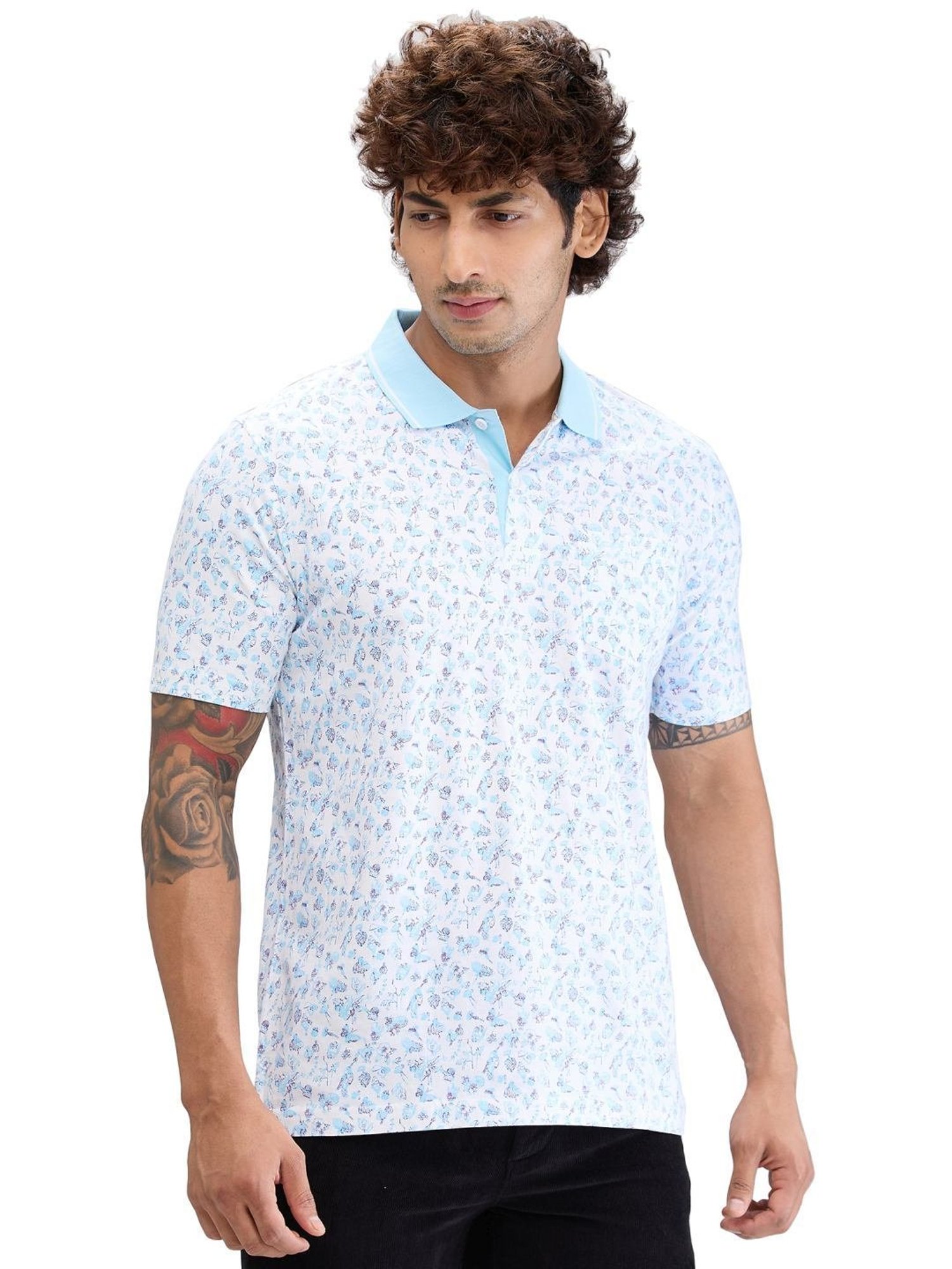 Colorplus Blue Classic Fit Printed Polo T-Shirt